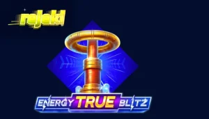 Tampilan visual slot Energy True Blitz dengan simbol neon dan efek listrik.